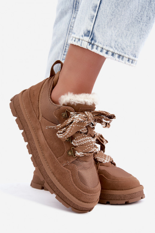 Bruine sneeuwlaarzen met veters van faux suede GOE UU2N4922