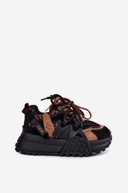 Zwarte sneakers van faux suede met platform en details in panterprint GOE UU2N4017