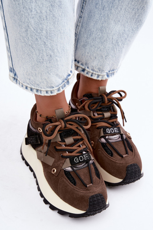 Bruine sneakers van faux suede met platform GOE UU2N4001