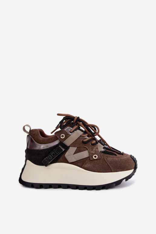 Bruine sneakers van faux suede met platform GOE UU2N4001