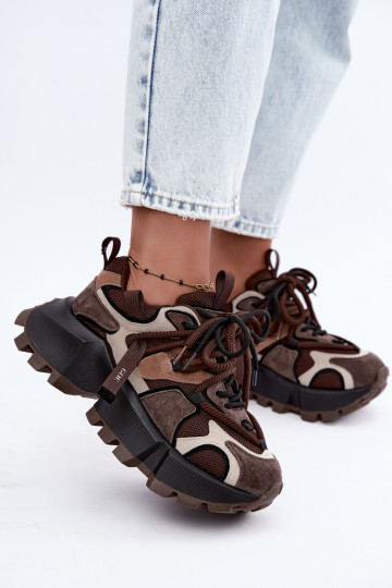 Bruine sneakers van faux suede met platform en dubbele veters GOE UU2N4012 2