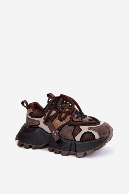 Bruine sneakers van faux suede met platform en dubbele veters GOE UU2N4012