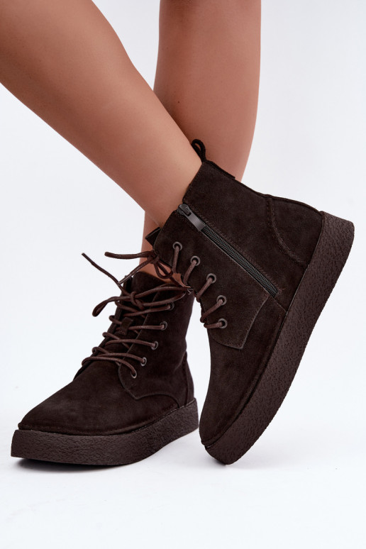 Geïsoleerde enkellaarsjes van faux suede Sergio Leone BT-30 CzekoladoĮe