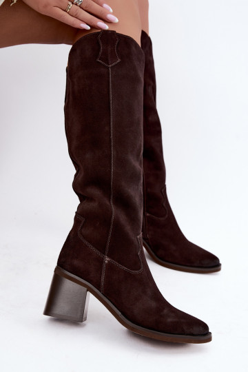 Faux suede cowboy laarzen met hakken Vinceza 133103 chocolade