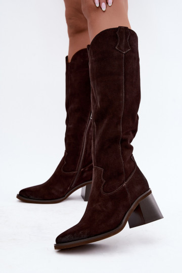 Faux suede cowboy laarzen met hakken Vinceza 133103 chocolade 2