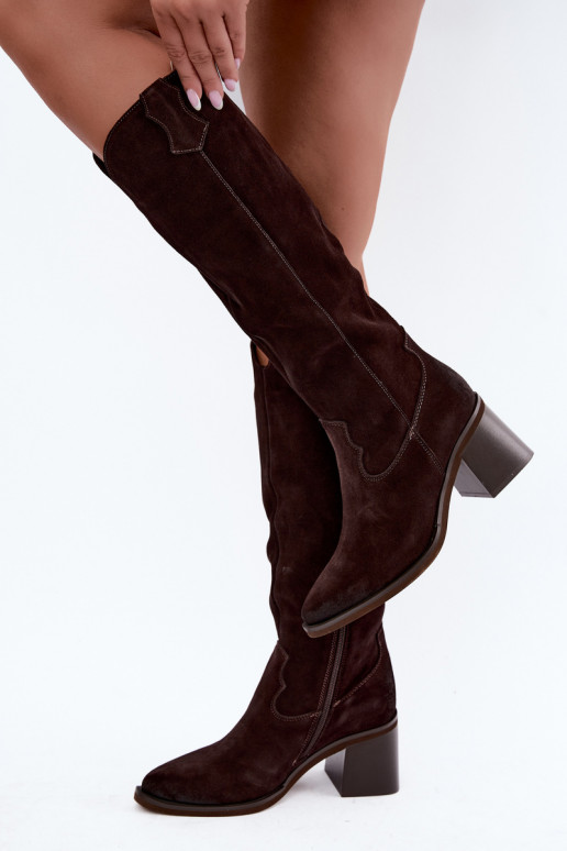 Faux suede cowboy laarzen met hakken Vinceza 133103 chocolade