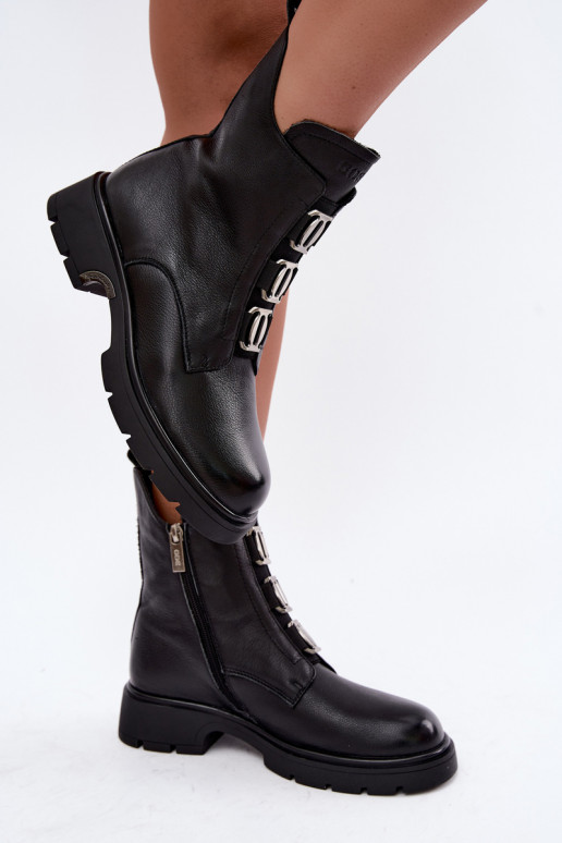 Verwarmde leren enkellaarsjes met elegante details GOE UU2N4138 zwart