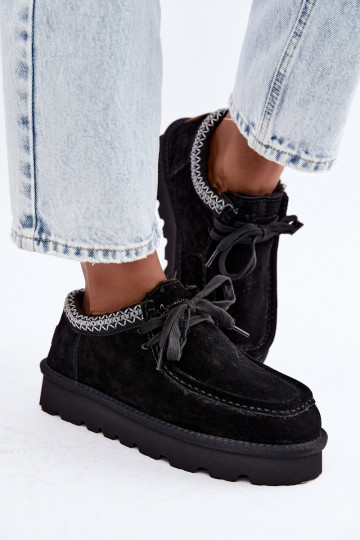 Faux suede sneeuwlaarzen met geborduurde elementen D7868-01 zwart