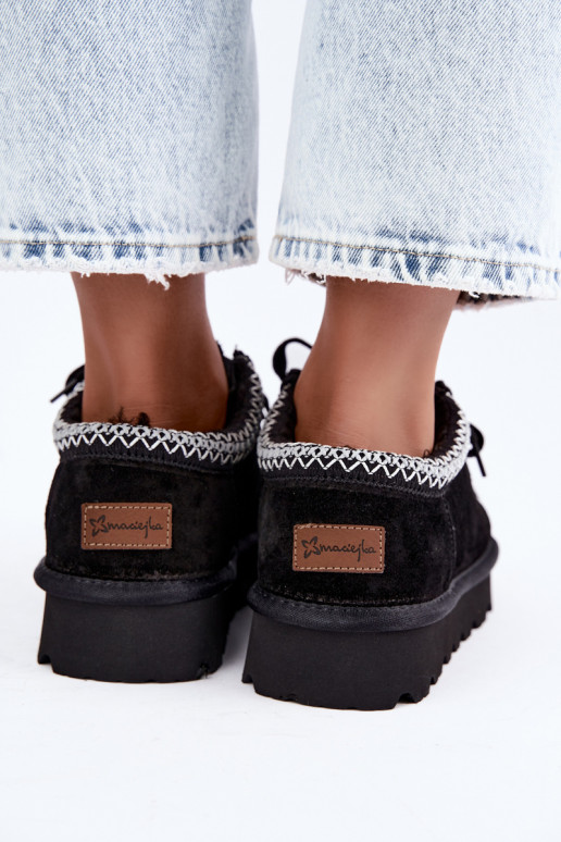 Faux suede sneeuwlaarzen met geborduurde elementen D7868-01 zwart