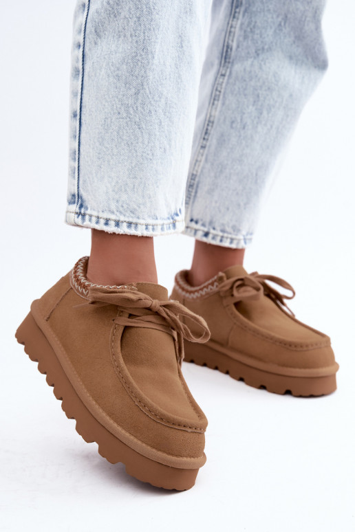 Faux suede sneeuwlaarzen met geborduurde elementen D7868-29 bruin