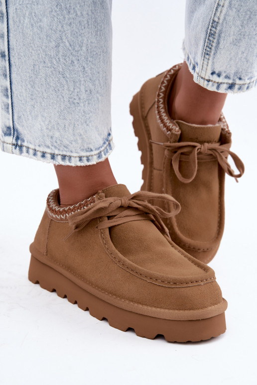 Faux suede sneeuwlaarzen met geborduurde elementen D7868-29 bruin