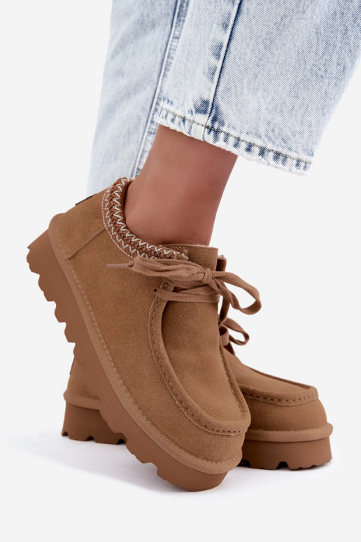 Faux suede sneeuwlaarzen met geborduurde elementen D7868-29 bruin