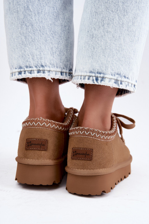 Faux suede sneeuwlaarzen met geborduurde elementen D7868-29 bruin