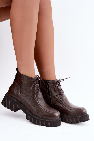 Verwarmde leren enkellaarsjes met elegante details Zazoo 60594 chocolade