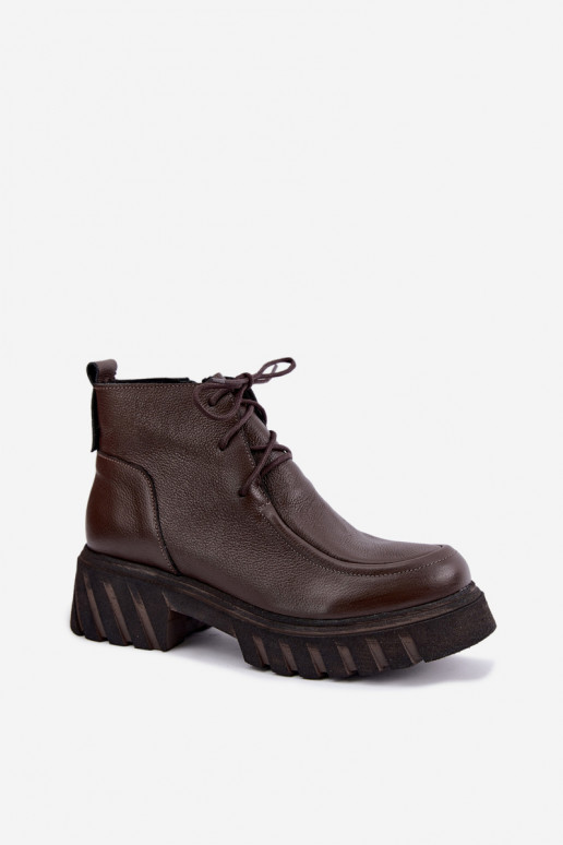 Verwarmde leren enkellaarsjes met elegante details Zazoo 60594 chocolade