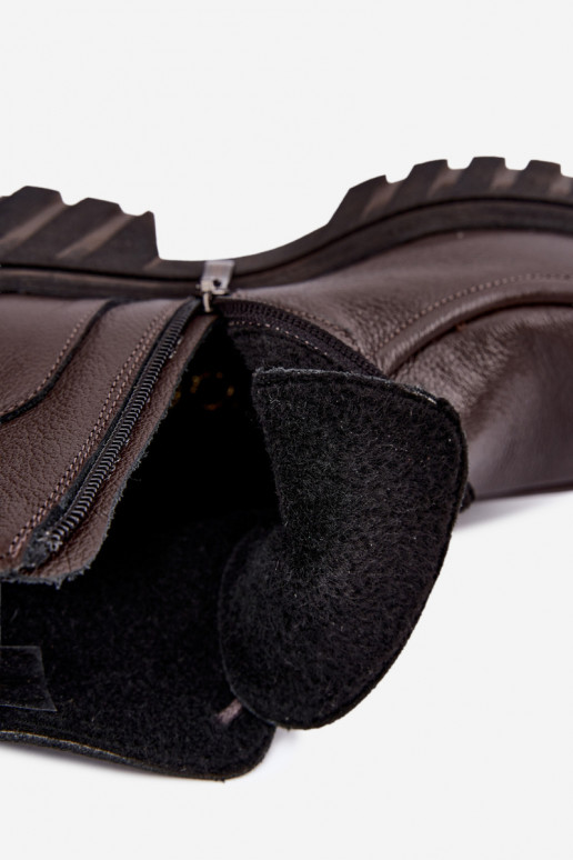 Verwarmde leren enkellaarsjes met elegante details Zazoo 60594 chocolade