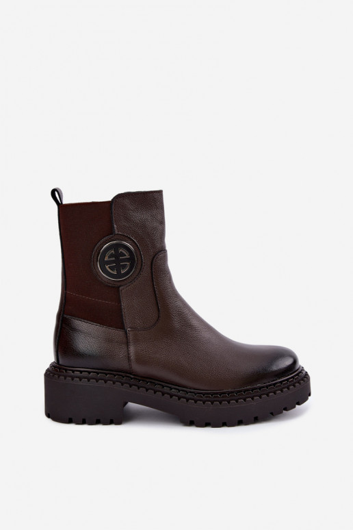 Verwarmde leren enkellaarsjes met elegante details Zazoo 60578 chocolade