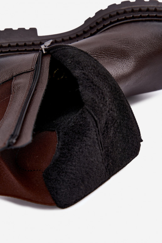 Verwarmde leren enkellaarsjes met elegante details Zazoo 60578 chocolade