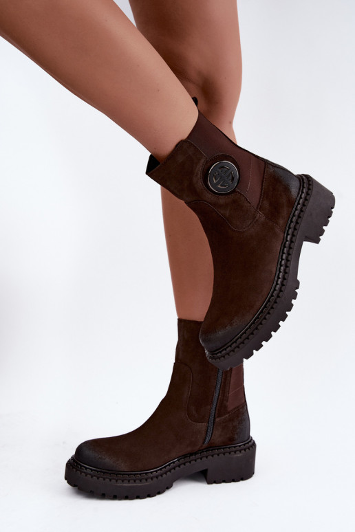Verwarmde suède enkellaarsjes met elegante details Zazoo 60578 chocolade