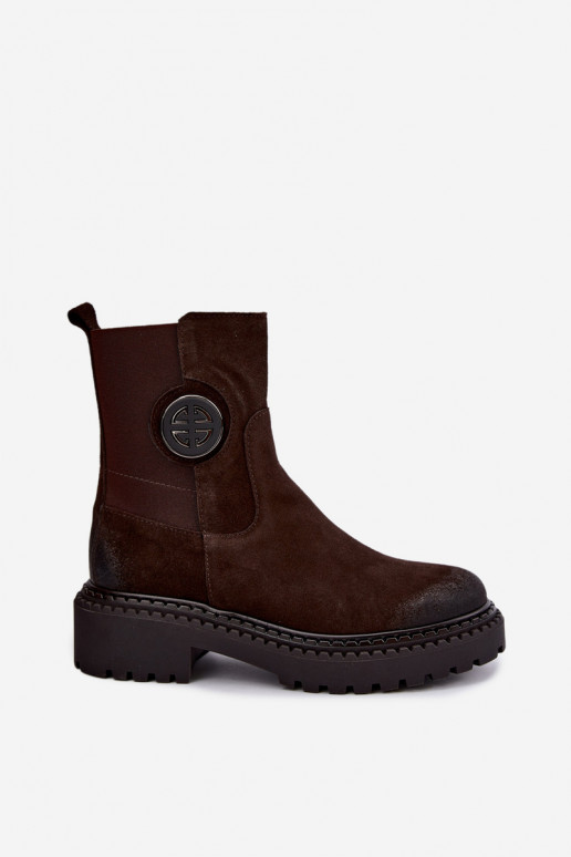 Verwarmde suède enkellaarsjes met elegante details Zazoo 60578 chocolade