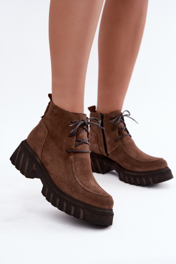 Verwarmde faux suede enkellaarsjes Zazoo 60594 bruin 2