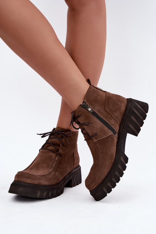 Verwarmde faux suede enkellaarsjes Zazoo 60594 bruin