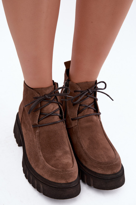 Verwarmde faux suede enkellaarsjes Zazoo 60594 bruin