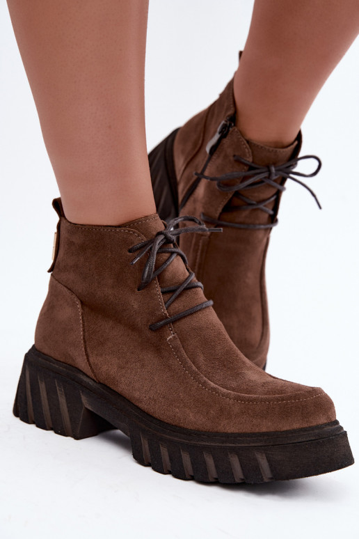 Verwarmde faux suede enkellaarsjes Zazoo 60594 bruin