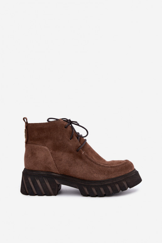 Verwarmde faux suede enkellaarsjes Zazoo 60594 bruin