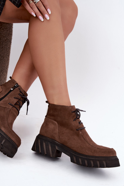 Verwarmde faux suede enkellaarsjes Zazoo 60594 bruin