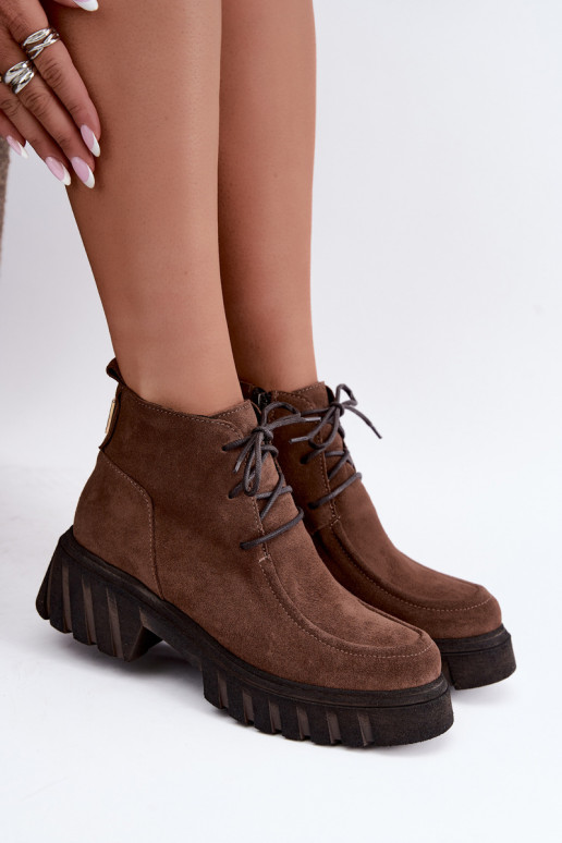 Verwarmde faux suede enkellaarsjes Zazoo 60594 bruin