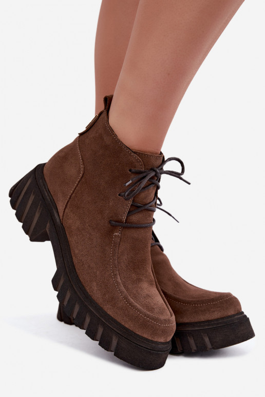 Verwarmde faux suede enkellaarsjes Zazoo 60594 bruin