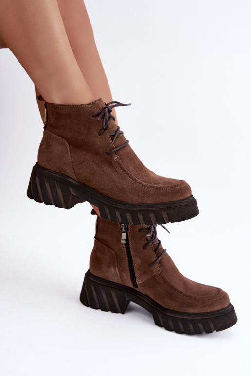 Verwarmde faux suede enkellaarsjes Zazoo 60594 bruin