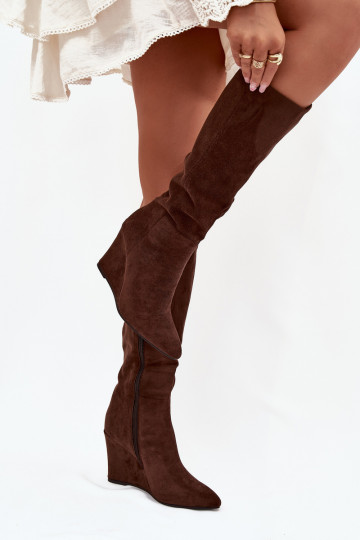Geïsoleerde dames over-the-knee laarzen met platform, in chocolade Rosina 2