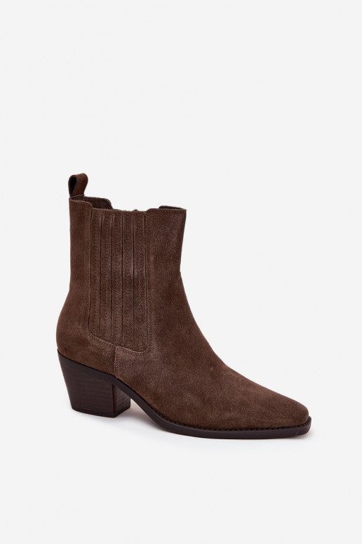 Kunstsuede enkellaarsjes met isolatie binnenin, in khaki Arelia
