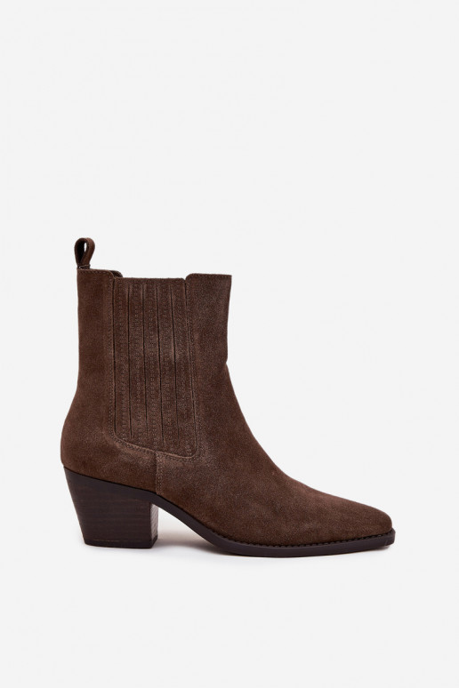 Kunstsuede enkellaarsjes met isolatie binnenin, in khaki Arelia