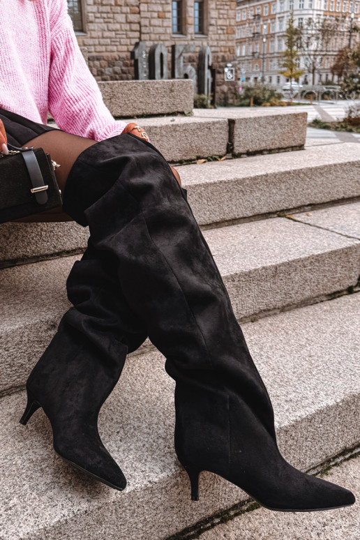 Instap dames over-the-knee laarzen met dunne hakken in zwart Ysolienne