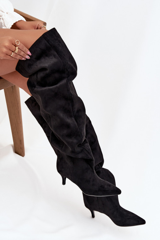 Instap dames over-the-knee laarzen met dunne hakken in zwart Ysolienne