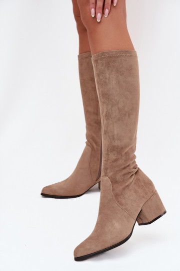 Dames lange laarzen met lage hak in zandkleurig faux suede Sergio Leone KZ212 2