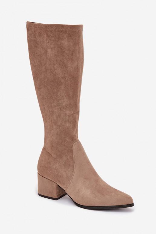 Dames lange laarzen met lage hak in zandkleurig faux suede Sergio Leone KZ212