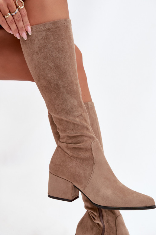 Dames lange laarzen met lage hak in zandkleurig faux suede Sergio Leone KZ212
