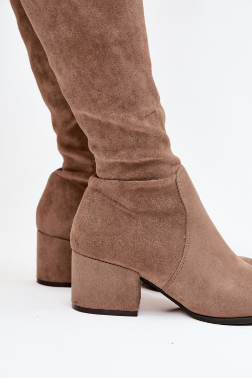 Dames lange laarzen met lage hak in zandkleurig faux suede Sergio Leone KZ212