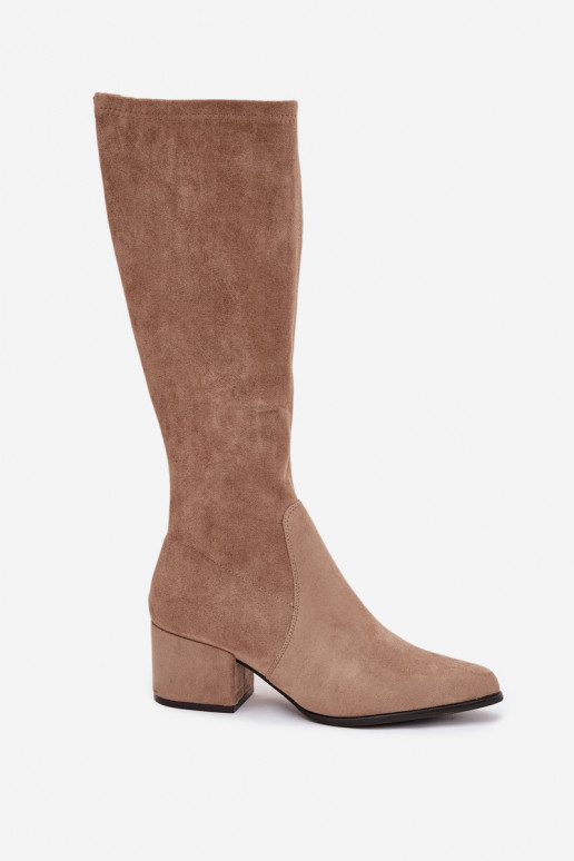 Dames lange laarzen met lage hak in zandkleurig faux suede Sergio Leone KZ212