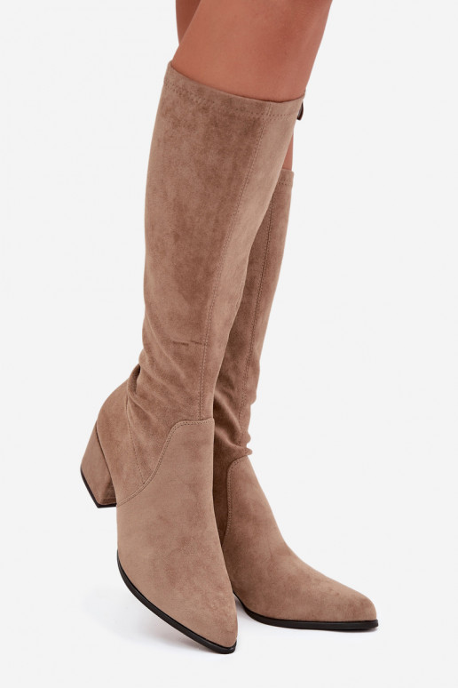 Dames lange laarzen met lage hak in zandkleurig faux suede Sergio Leone KZ212