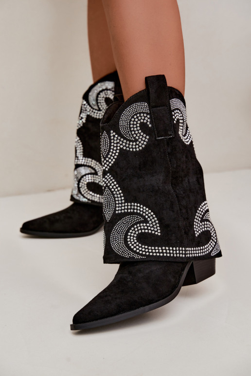 Gedecoriseerde cowboy-stijl enkellaarsjes met hakken in zwart Irvena