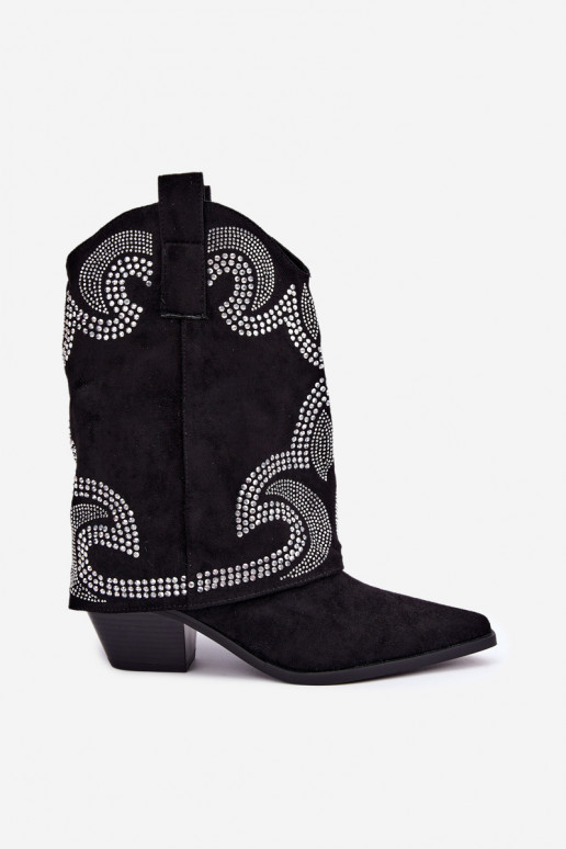 Gedecoriseerde cowboy-stijl enkellaarsjes met hakken in zwart Irvena