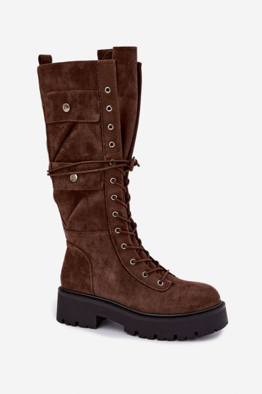 Warme laarzen met platform en veters in bruin Cressida