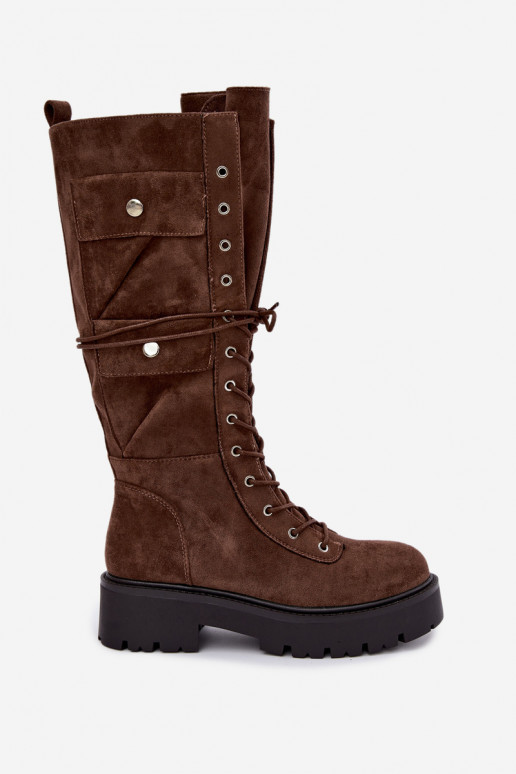 Warme laarzen met platform en veters in bruin Cressida