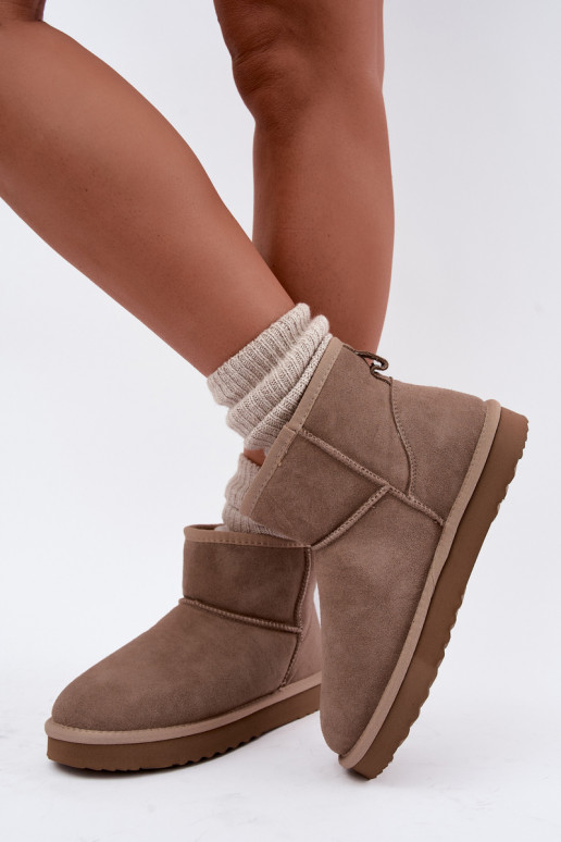 Warme sneeuwlaarzen van faux suede met bont aan de binnenkant in zandkleur Amandine