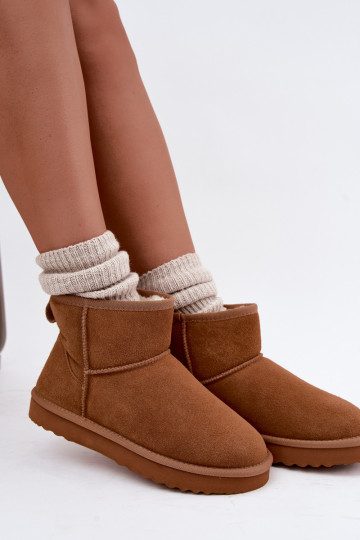 Warme sneeuwlaarzen van faux suede met bont aan de binnenkant in bruin Amandine